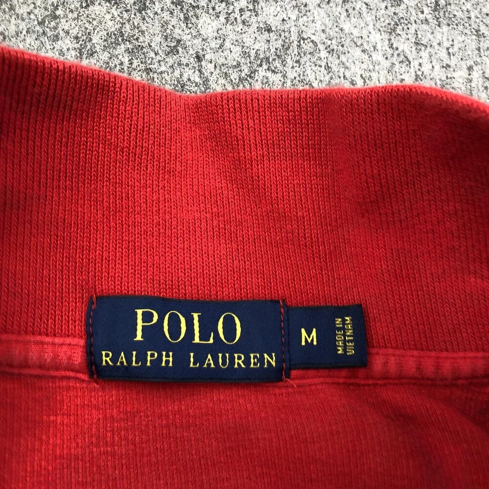 Polo Ralph Lauren Sweater Mens Medium Red 1/4 Zip Mock Neck Pony Logo Pullover